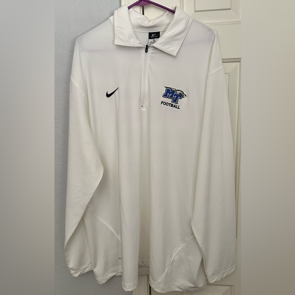 Nike White Pullover with Blue and Black MT Football Logo